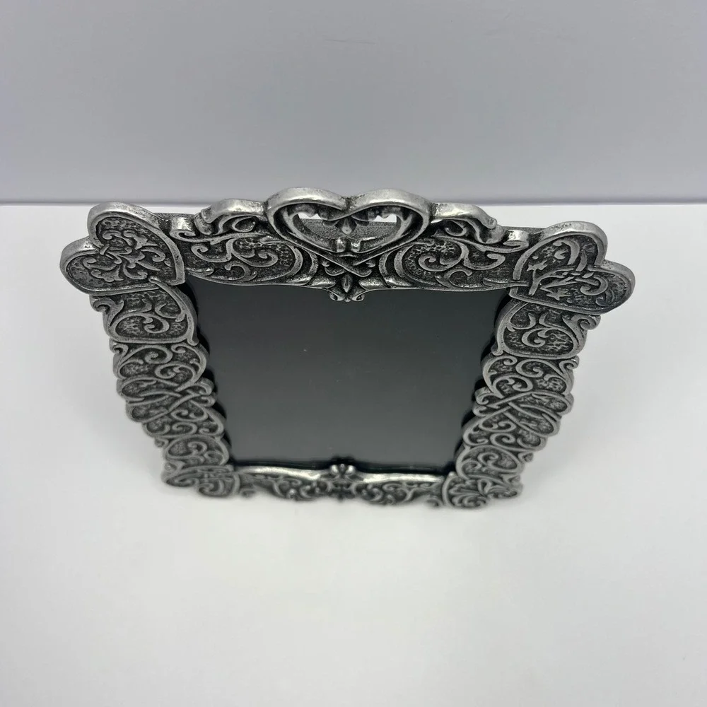 Vintage Pewter Filigree Heart Frame 5x7 Photo Ornate Celtic Knot Openwork Vtg